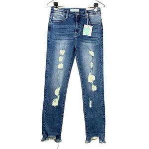 Kancan Girls Youth Ankle Skinny Jeans Distressed High Rise Medium Wash